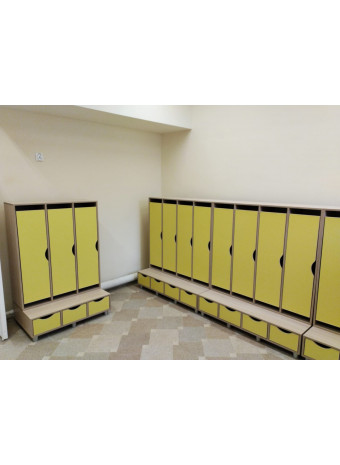 Шкафчики для раздевалки в детский сад в цвете Ясень и Лимонный