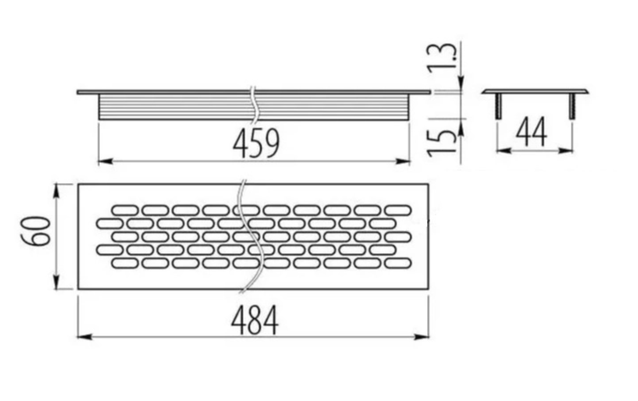 Решетка вентиляционная, h-60 мм, L-480 мм алюминий, ЧЕРНАЯ