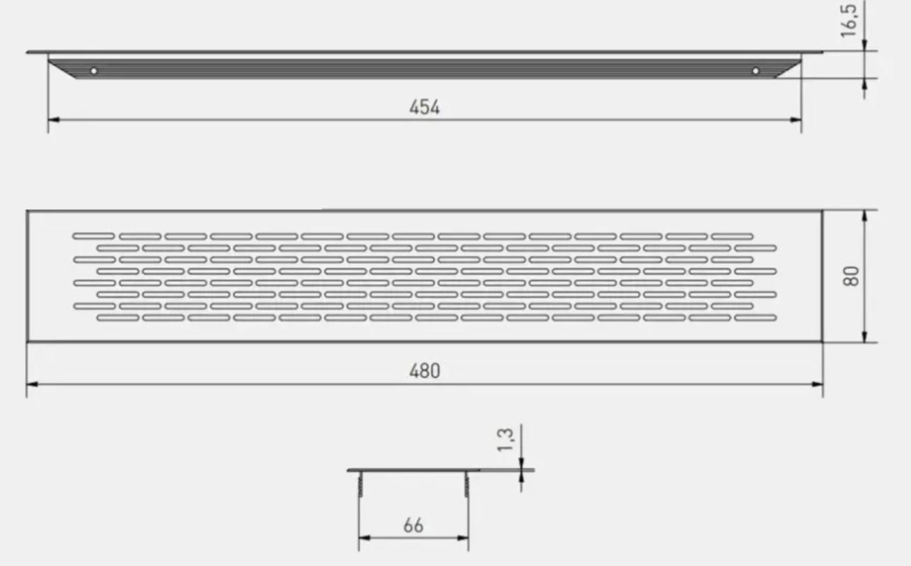 Решетка вентиляционная, h-80 мм, L-480 мм алюминий, ЧЕРНАЯ