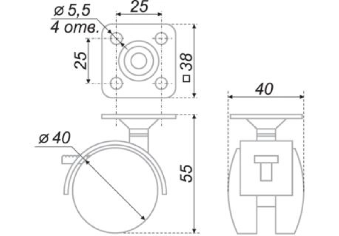 Ролик меб. д 40 мм со стопором 40 кг